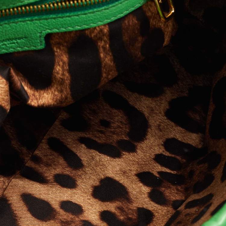Pre Owned Dolce & Gabbana Green Leather Padlock Top Handle Bag