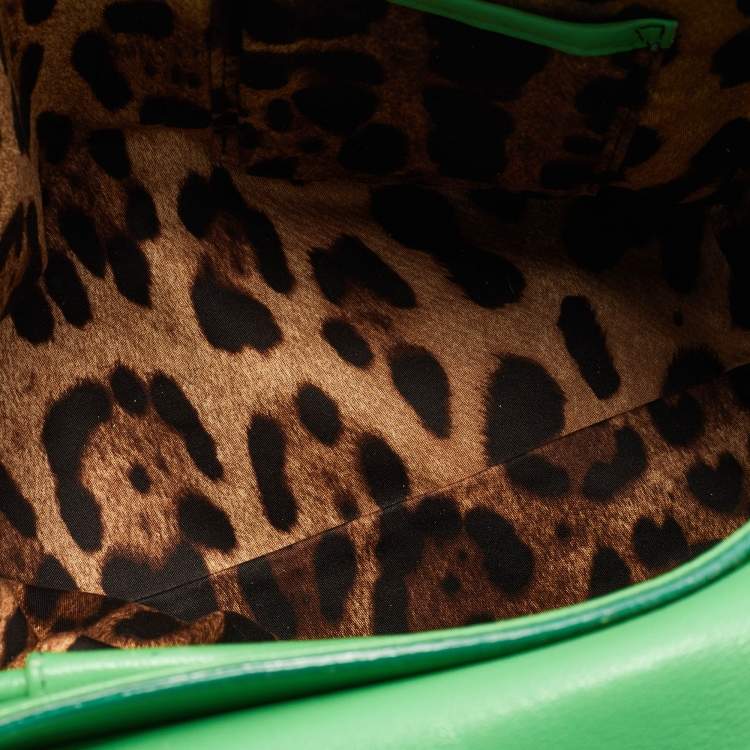 Pre Owned Dolce & Gabbana Green Leather Padlock Top Handle Bag