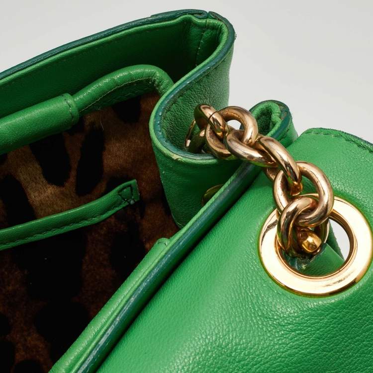 Pre Owned Dolce & Gabbana Green Leather Padlock Top Handle Bag