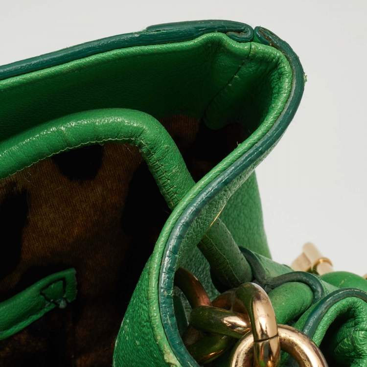 Pre Owned Dolce & Gabbana Green Leather Padlock Top Handle Bag