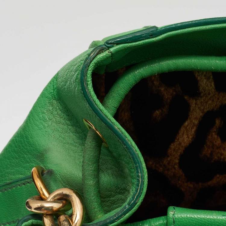 Pre Owned Dolce & Gabbana Green Leather Padlock Top Handle Bag