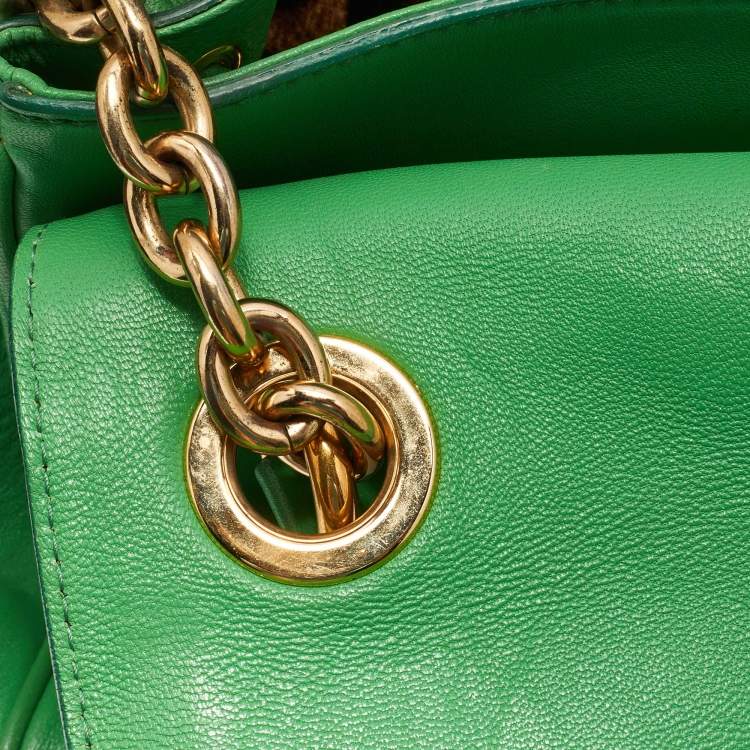 Pre Owned Dolce & Gabbana Green Leather Padlock Top Handle Bag