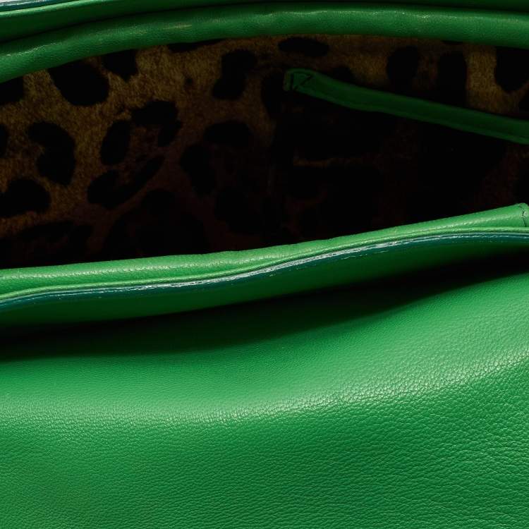 Pre Owned Dolce & Gabbana Green Leather Padlock Top Handle Bag