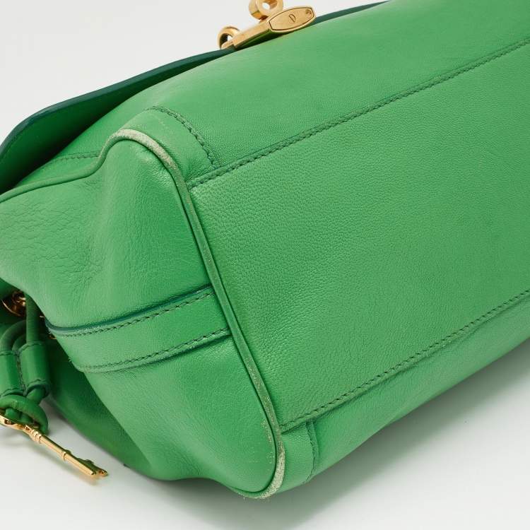Pre Owned Dolce & Gabbana Green Leather Padlock Top Handle Bag