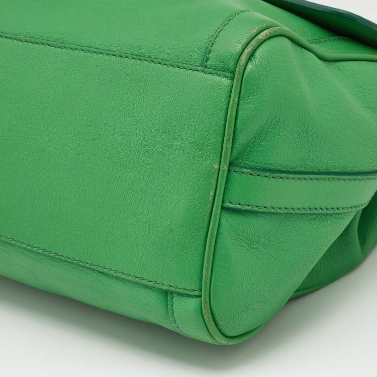 Pre Owned Dolce & Gabbana Green Leather Padlock Top Handle Bag
