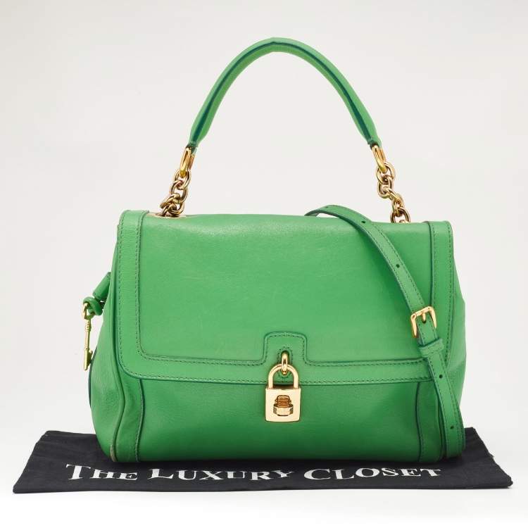 Pre Owned Dolce & Gabbana Green Leather Padlock Top Handle Bag