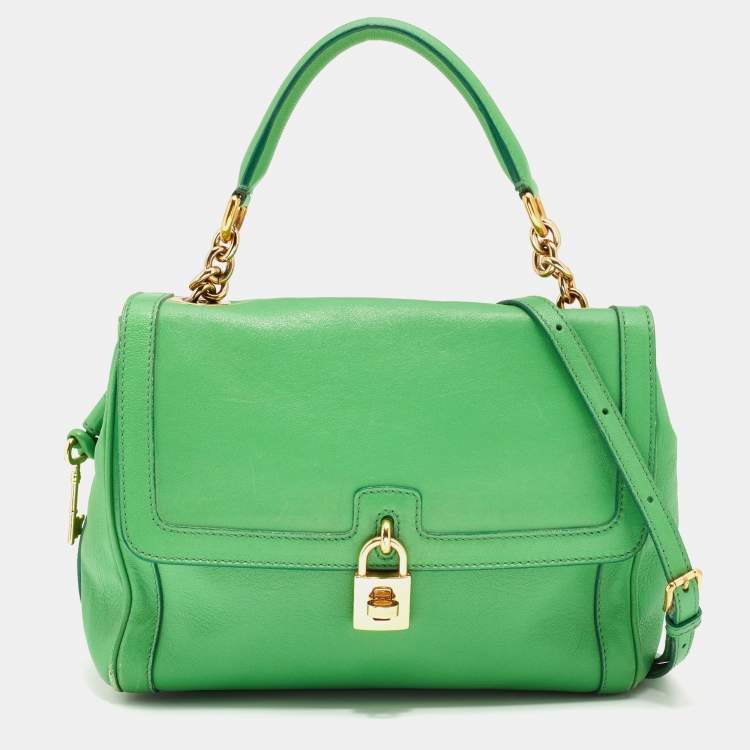 Pre Owned Dolce & Gabbana Green Leather Padlock Top Handle Bag