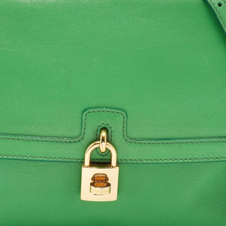 Pre Owned Dolce & Gabbana Green Leather Padlock Top Handle Bag