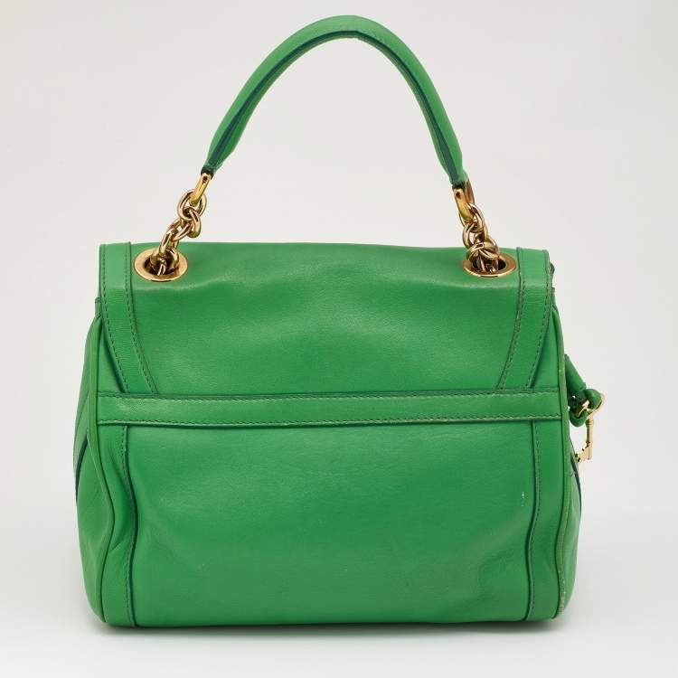 Pre Owned Dolce & Gabbana Green Leather Padlock Top Handle Bag