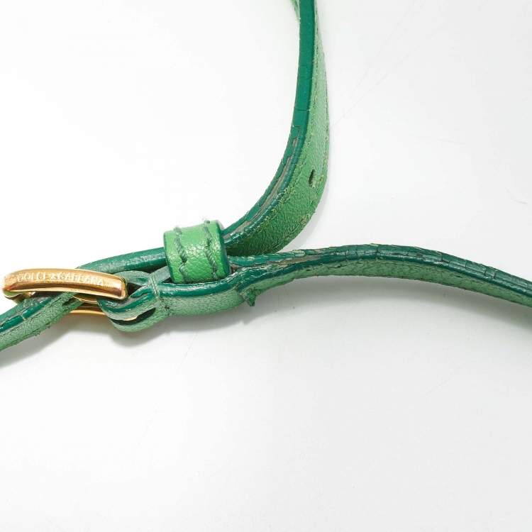 Pre Owned Dolce & Gabbana Green Leather Padlock Top Handle Bag