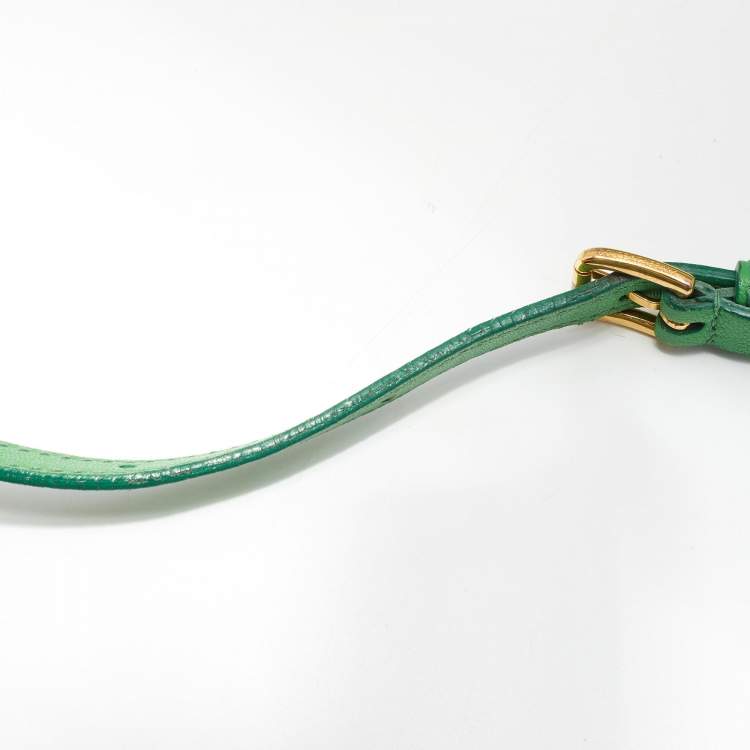 Pre Owned Dolce & Gabbana Green Leather Padlock Top Handle Bag