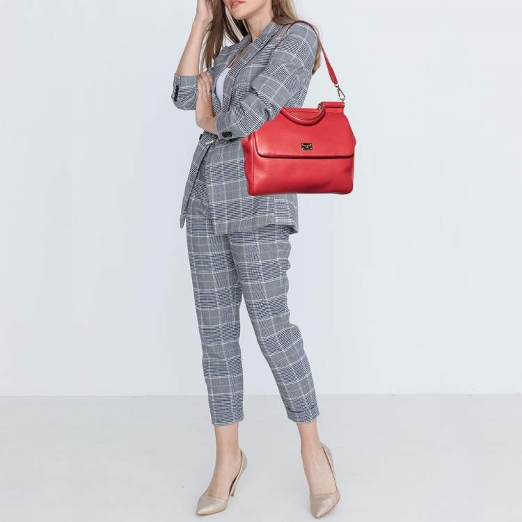 Pre Owned Dolce & Gabbana Red Leather Miss Sicily Top Handle Bag