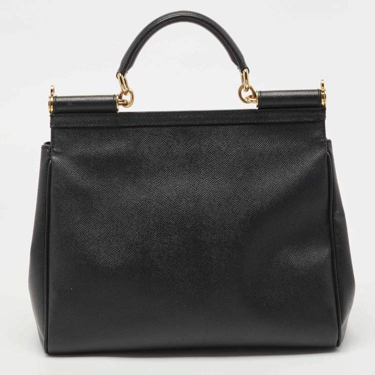 Pre Owned Dolce & Gabbana Black Leather Large Miss Sicily Top Handle Bag