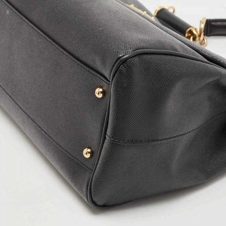 Pre Owned Dolce & Gabbana Black Leather Large Miss Sicily Top Handle Bag