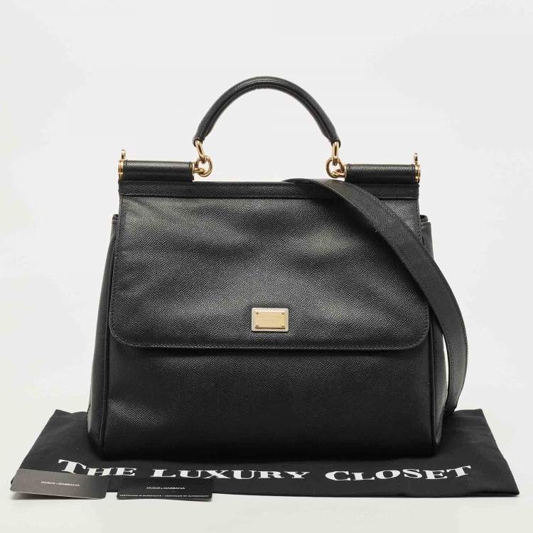 Pre Owned Dolce & Gabbana Black Leather Large Miss Sicily Top Handle Bag