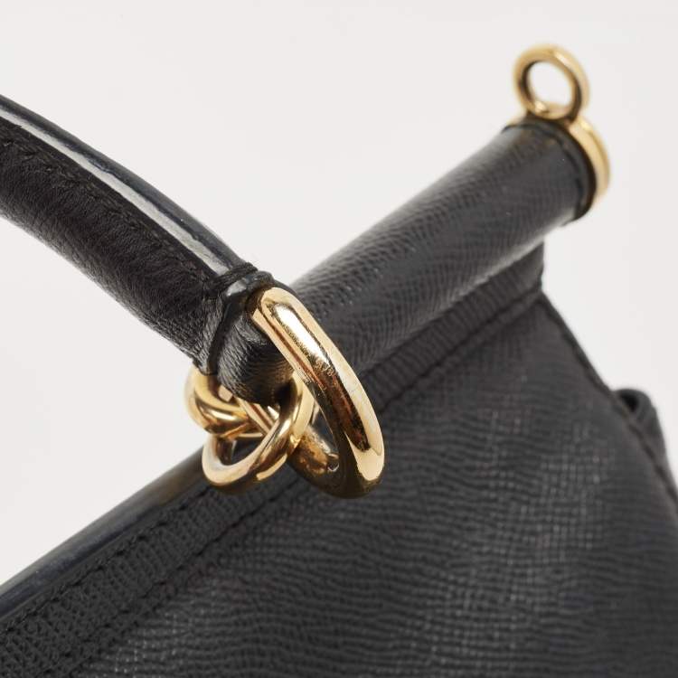 Pre Owned Dolce & Gabbana Black Leather Large Miss Sicily Top Handle Bag