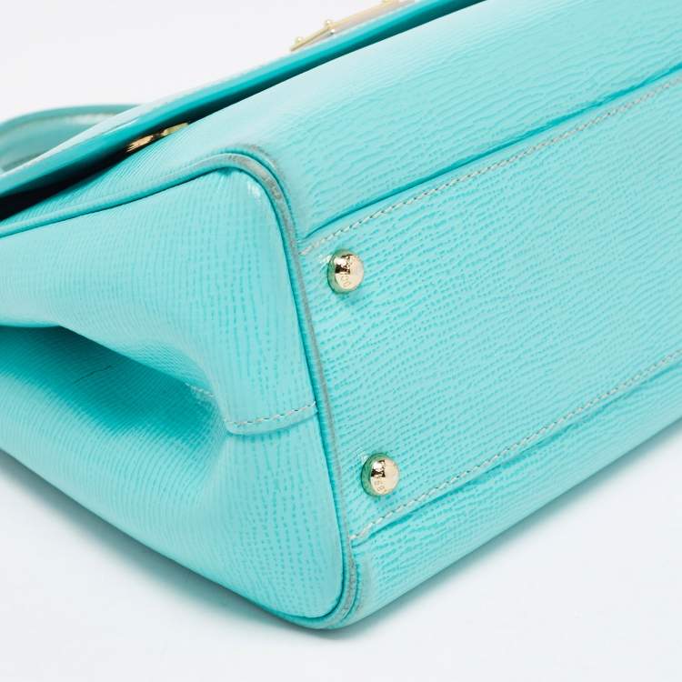 Pre Owned Dolce & Gabbana Turquoise Green Leather Medium Miss Sicily Top Handle Bag