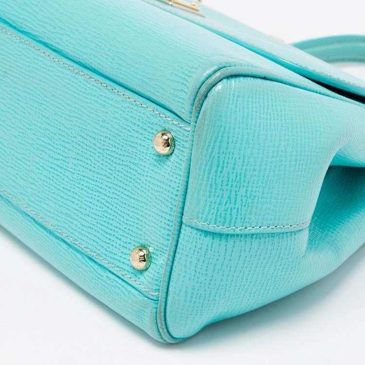 Pre Owned Dolce & Gabbana Turquoise Green Leather Medium Miss Sicily Top Handle Bag
