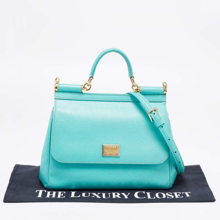 Pre Owned Dolce & Gabbana Turquoise Green Leather Medium Miss Sicily Top Handle Bag
