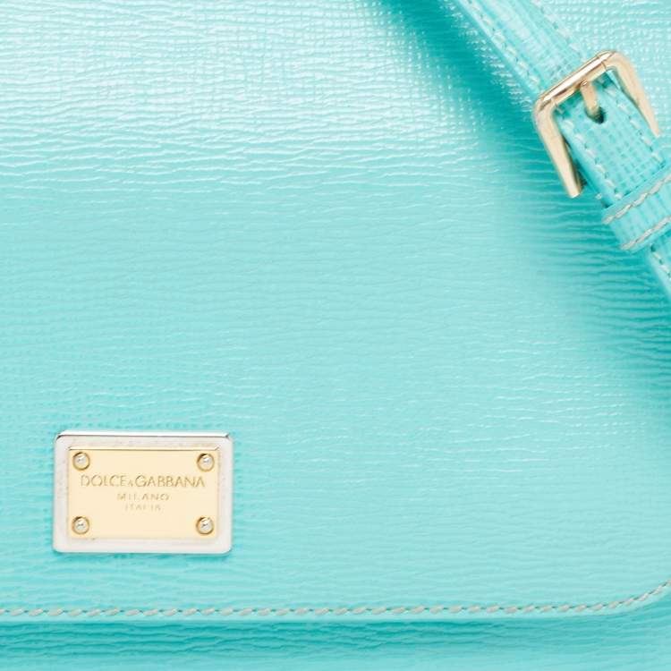 Pre Owned Dolce & Gabbana Turquoise Green Leather Medium Miss Sicily Top Handle Bag