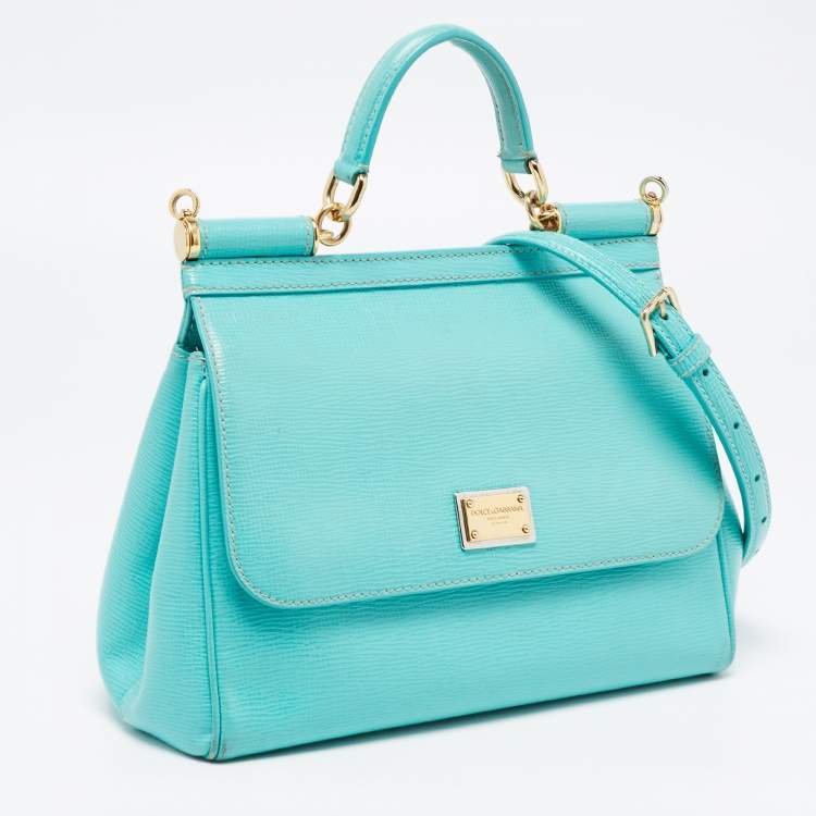 Pre Owned Dolce & Gabbana Turquoise Green Leather Medium Miss Sicily Top Handle Bag