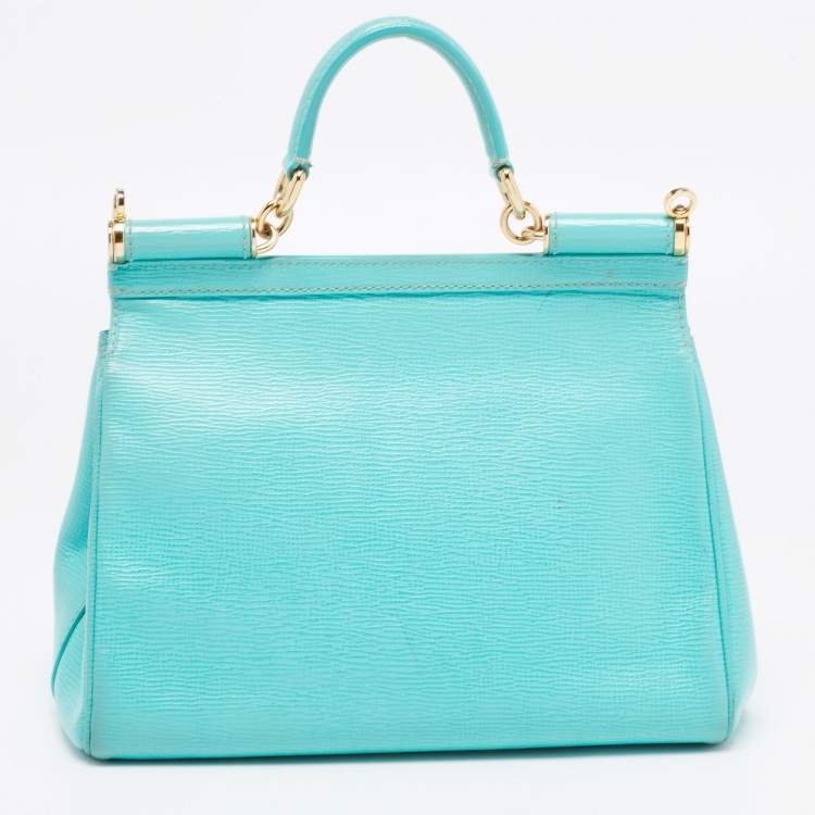 Pre Owned Dolce & Gabbana Turquoise Green Leather Medium Miss Sicily Top Handle Bag