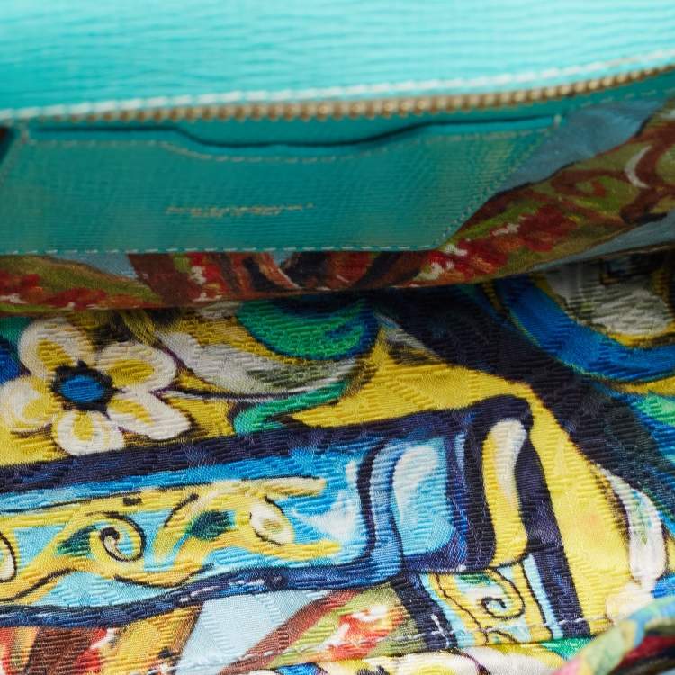 Pre Owned Dolce & Gabbana Turquoise Green Leather Medium Miss Sicily Top Handle Bag