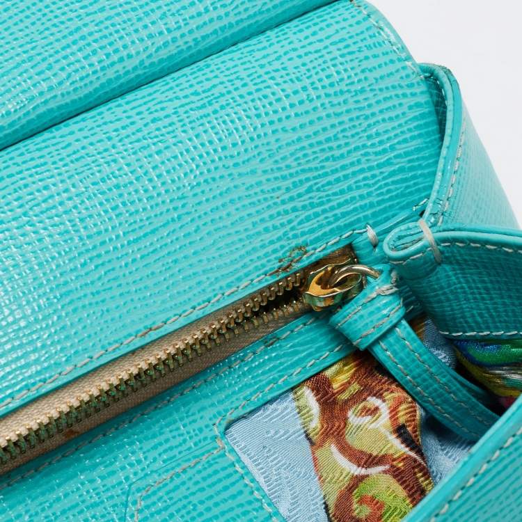 Pre Owned Dolce & Gabbana Turquoise Green Leather Medium Miss Sicily Top Handle Bag