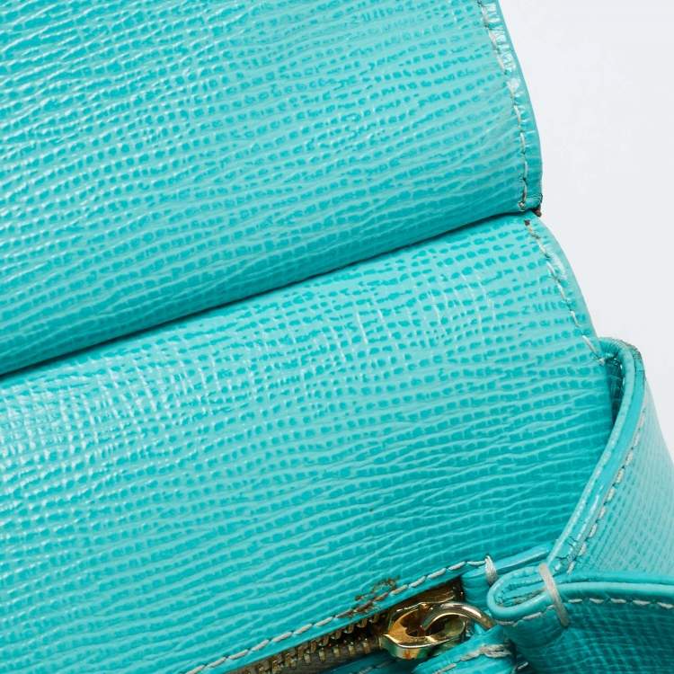 Pre Owned Dolce & Gabbana Turquoise Green Leather Medium Miss Sicily Top Handle Bag