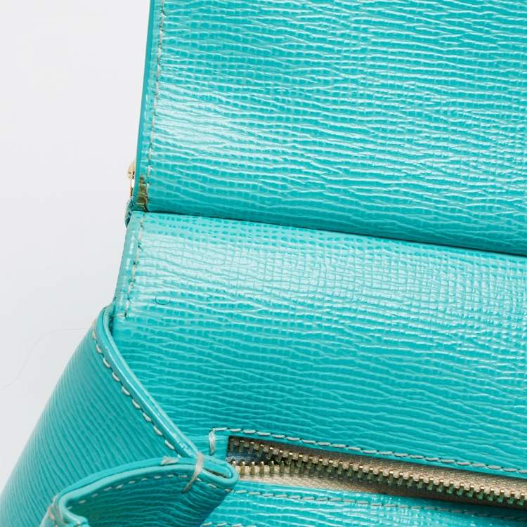 Pre Owned Dolce & Gabbana Turquoise Green Leather Medium Miss Sicily Top Handle Bag
