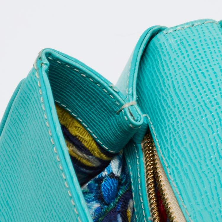 Pre Owned Dolce & Gabbana Turquoise Green Leather Medium Miss Sicily Top Handle Bag