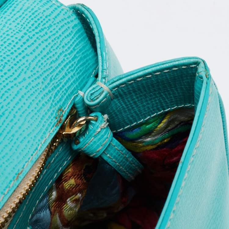 Pre Owned Dolce & Gabbana Turquoise Green Leather Medium Miss Sicily Top Handle Bag