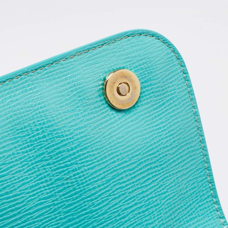 Pre Owned Dolce & Gabbana Turquoise Green Leather Medium Miss Sicily Top Handle Bag