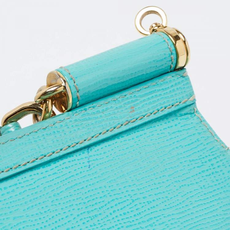 Pre Owned Dolce & Gabbana Turquoise Green Leather Medium Miss Sicily Top Handle Bag