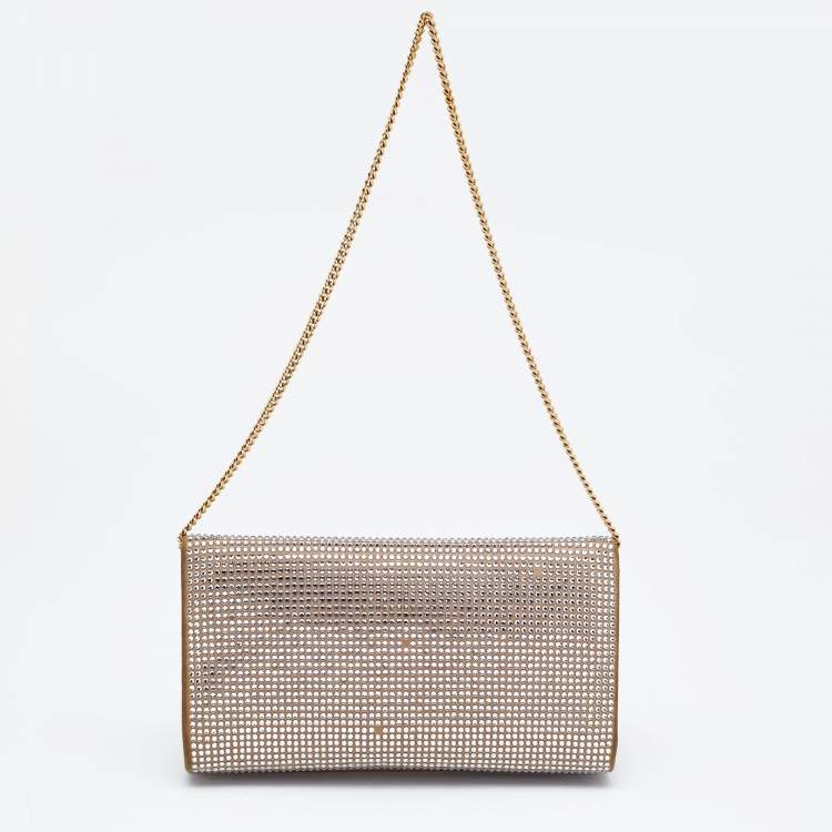 Pre Owned Dolce & Gabbana Gold/Silver Crystal Embellished and Watersnake Leather DG Chain Clutch
