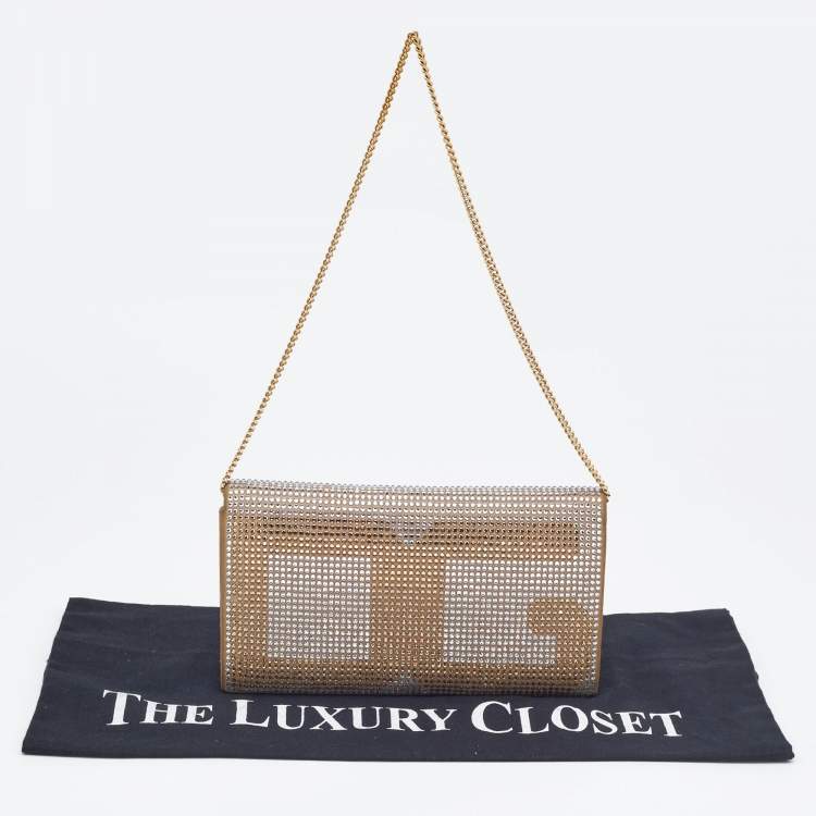 Pre Owned Dolce & Gabbana Gold/Silver Crystal Embellished and Watersnake Leather DG Chain Clutch