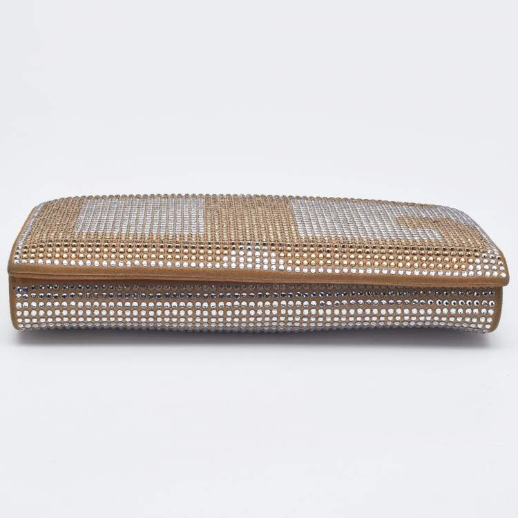 Pre Owned Dolce & Gabbana Gold/Silver Crystal Embellished and Watersnake Leather DG Chain Clutch
