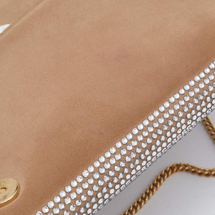 Pre Owned Dolce & Gabbana Gold/Silver Crystal Embellished and Watersnake Leather DG Chain Clutch