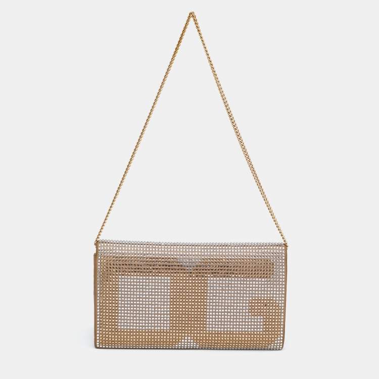 Pre Owned Dolce & Gabbana Gold/Silver Crystal Embellished and Watersnake Leather DG Chain Clutch