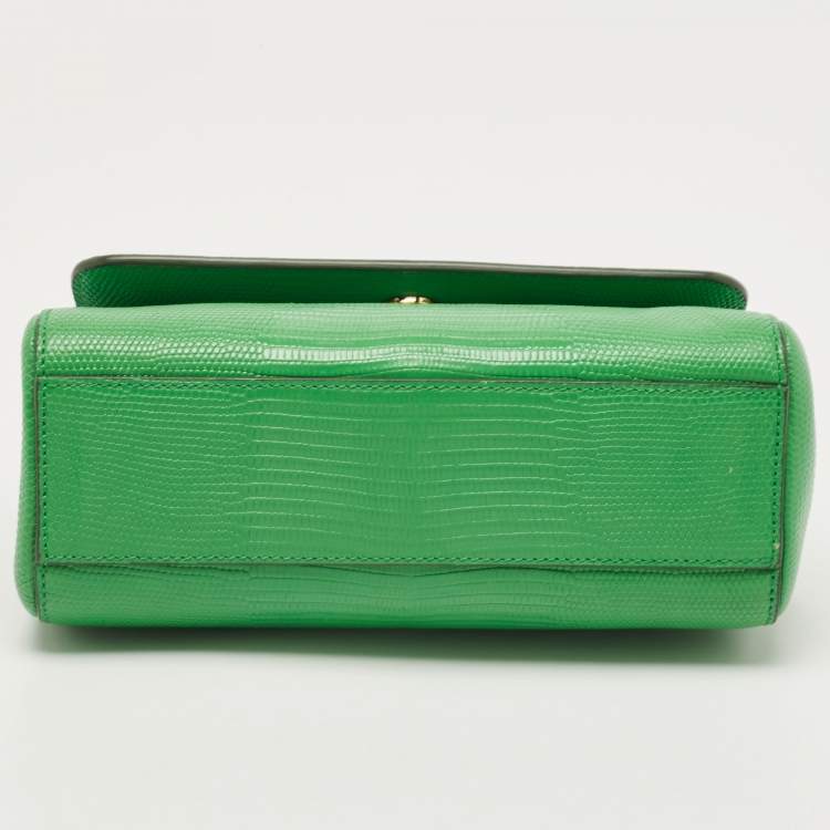 Pre Owned Dolce & Gabbana Green Lizard Embossed Leather Small Miss Sicily Top Handle Bag