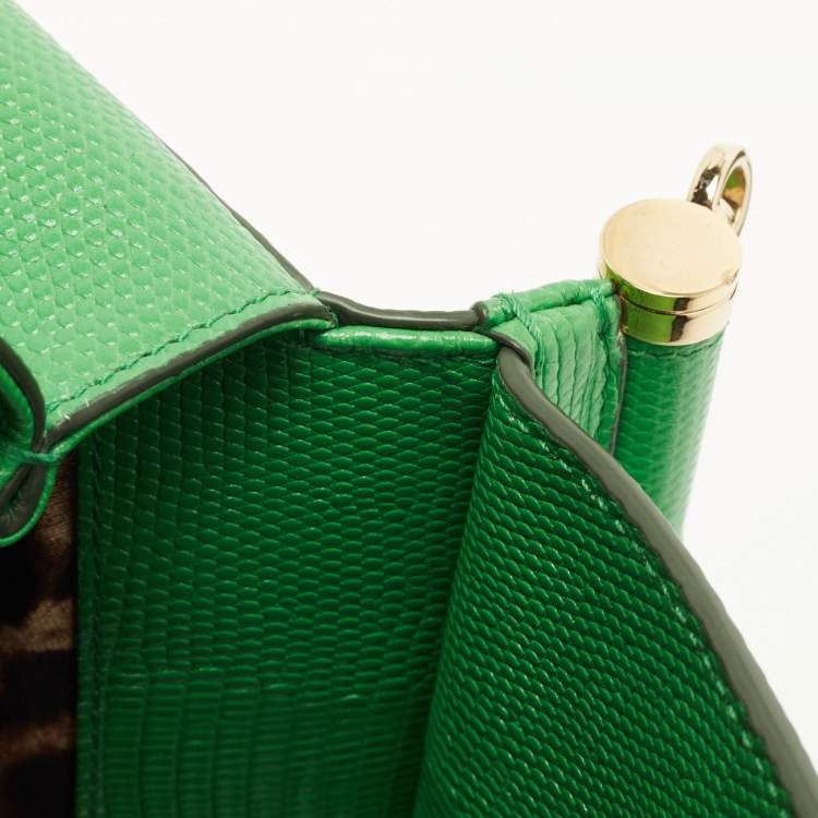 Pre Owned Dolce & Gabbana Green Lizard Embossed Leather Small Miss Sicily Top Handle Bag