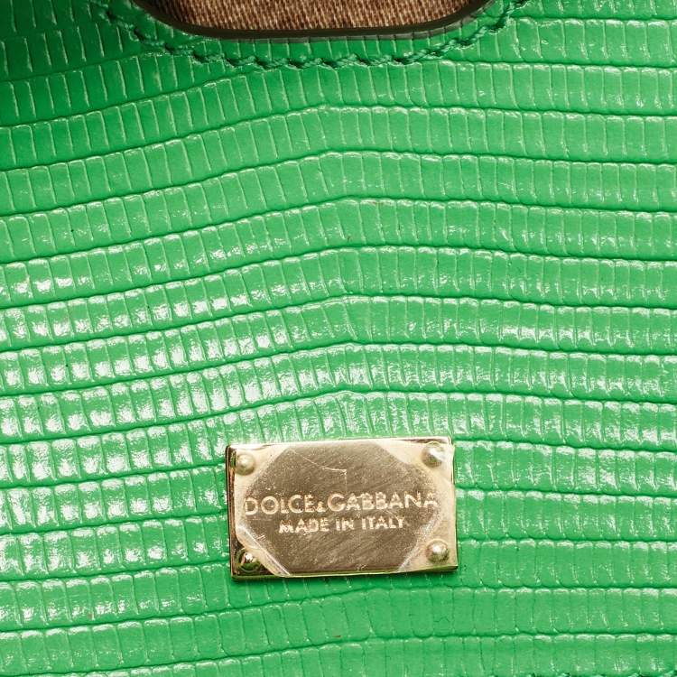 Pre Owned Dolce & Gabbana Green Lizard Embossed Leather Small Miss Sicily Top Handle Bag