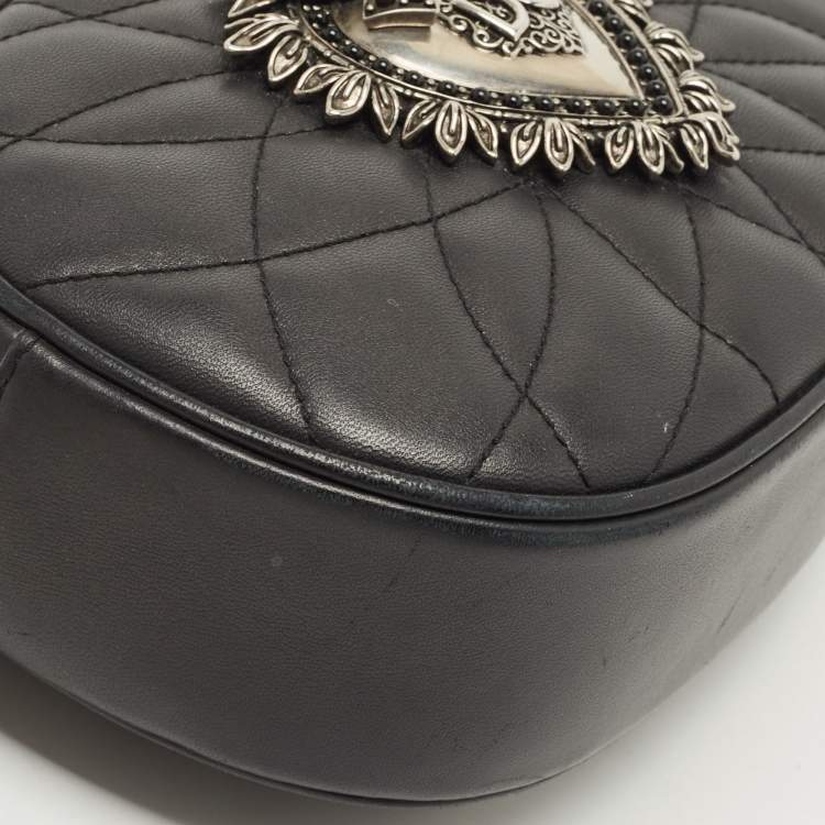 Pre Owned Dolce & Gabbana Black Matelasse Leather Devotion Camera Crossbody Bag