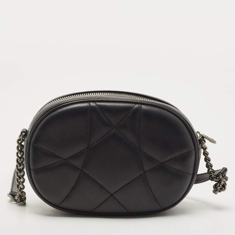 Pre Owned Dolce & Gabbana Black Matelasse Leather Devotion Camera Crossbody Bag