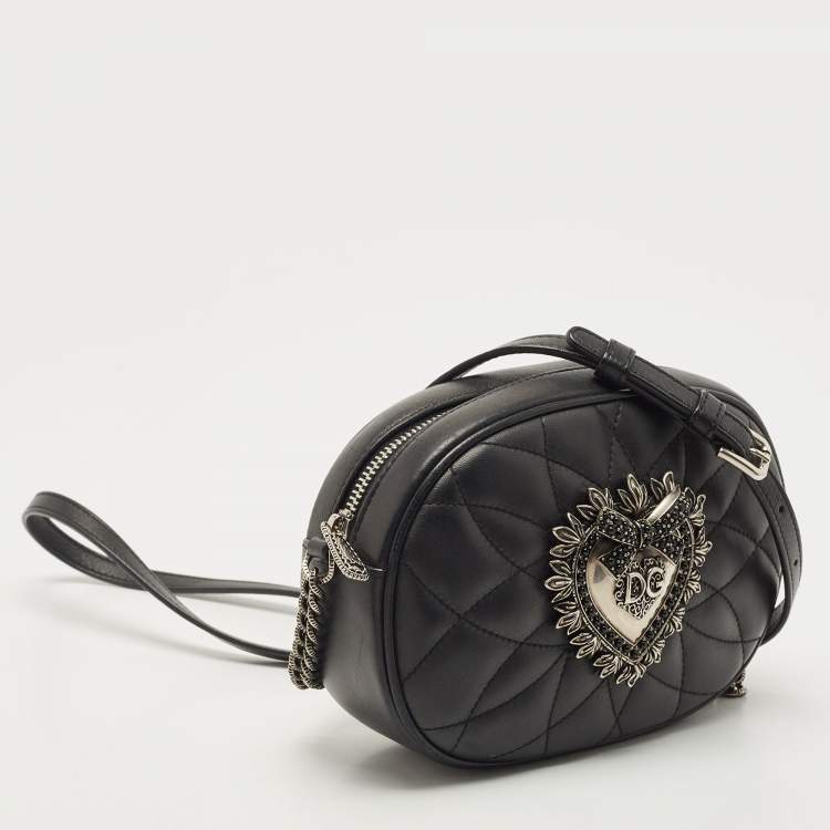 Pre Owned Dolce & Gabbana Black Matelasse Leather Devotion Camera Crossbody Bag