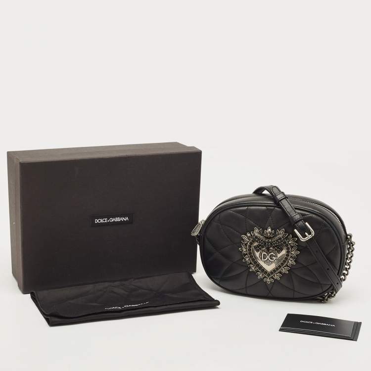 Pre Owned Dolce & Gabbana Black Matelasse Leather Devotion Camera Crossbody Bag