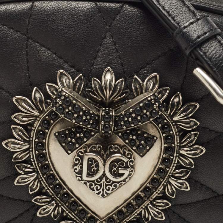 Pre Owned Dolce & Gabbana Black Matelasse Leather Devotion Camera Crossbody Bag