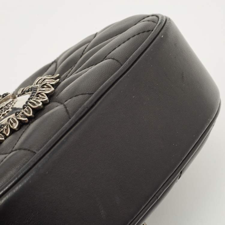 Pre Owned Dolce & Gabbana Black Matelasse Leather Devotion Camera Crossbody Bag