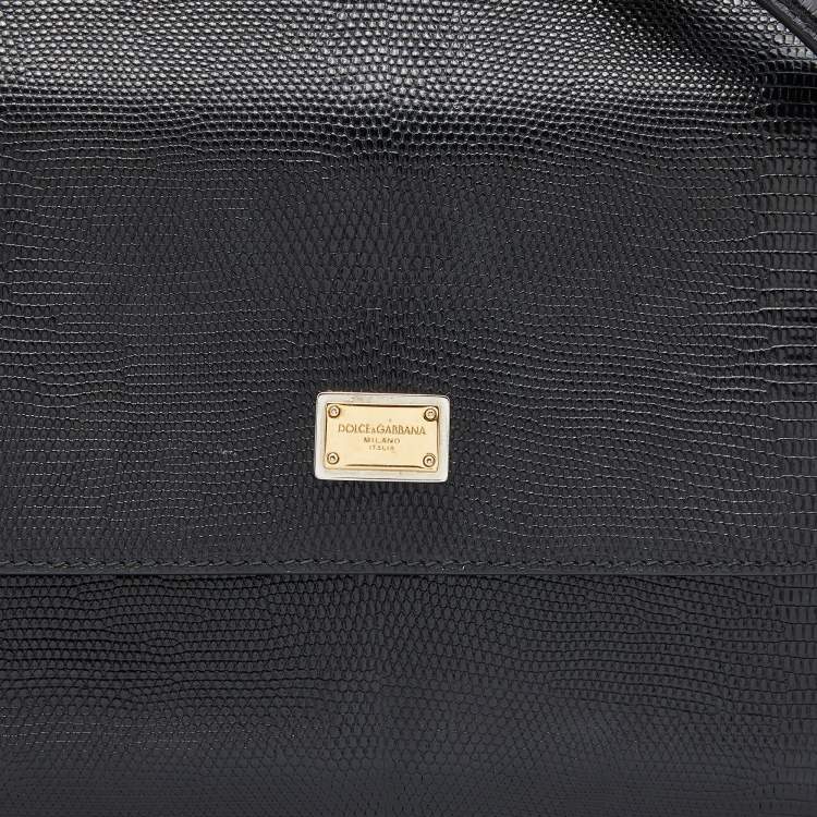 Pre Owned Dolce & Gabbana Black Lizard Embossed Leather Medium Miss Sicily Top Handle Bag with Wallet