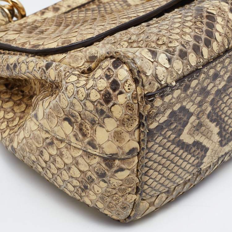 Pre Owned Dolce & Gabbana Beige/Brown Python Medium Miss Sicily Top Handle Bag
